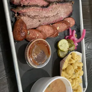 Moist brisket, sausage, beans abs Mac and cheese!  Let's just say it went quickly.