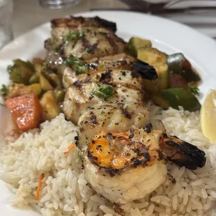 Beef Kebab &amp; Kefta Kebab Choose any two - 28 Served over rice &amp; vegetables.