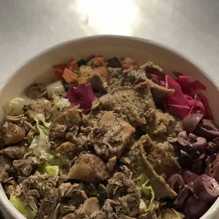 Greek salad with chicken and gyro meat