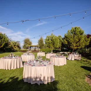 Our reception set up with the ceremony space in the background.
