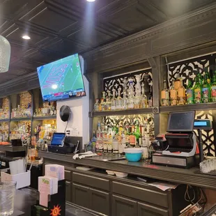the bar area of a restaurant