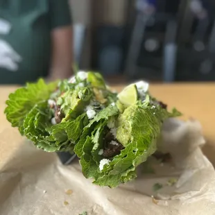 Pork carnitas lettuce wrap tacos