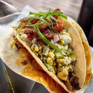 a close up of a taco