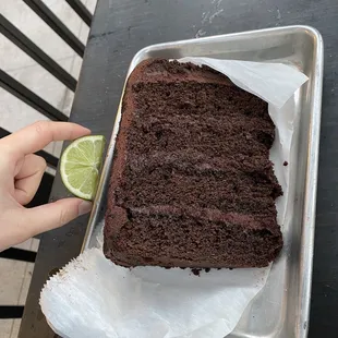 Chocolate cake (lime for size reference)