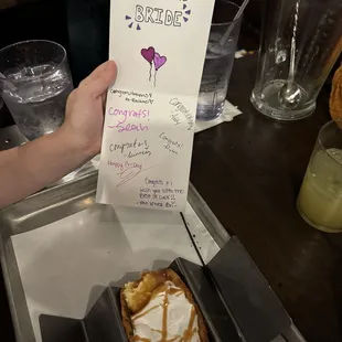Hand drawn card for the bride-to-be with her free dessert taco