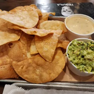 Chips with Guacamole and Queso
