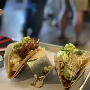 two tacos on a tray