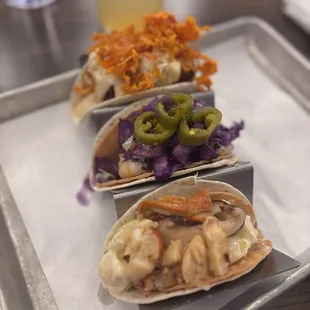 Taco Flight: Bang Bang, The Wave Rider, and The Crown Jewel