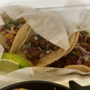 Carnes Asada and Chorizo Tacos