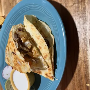 Steak Quesadilla added rice and onions
