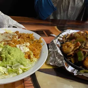 rice, beans, guacamole and pico de gallo on the side