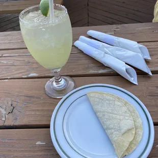 a plate of food and a drink