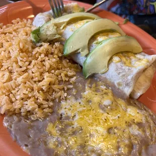 Bean and cheese burrito with avacado