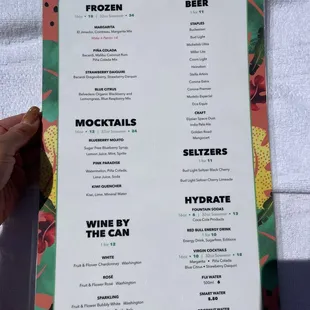 Menu as of April 2022