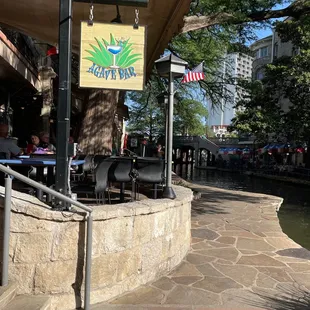 a view of a river and a restaurant