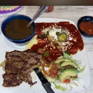 Cheese enchilada with Carne asada and charro beans was delicious