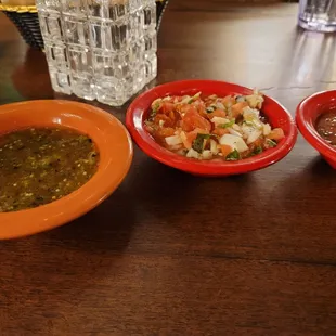 3 salsas with chips for free