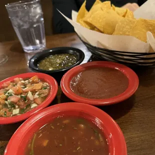 Chips and 4 salsa