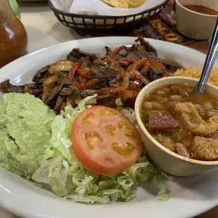 Beef fajitas, served with fluffy, homemade, delicious flour tortillas
