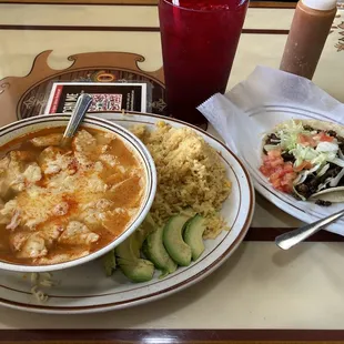Large tortilla soup and a taco Asada on the side.