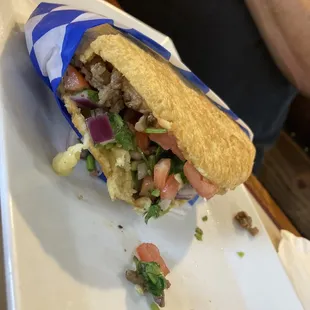 Gordita with carne' asada meat