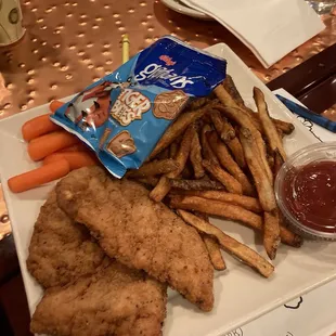 Kids chicken strip meal, decent amount of food