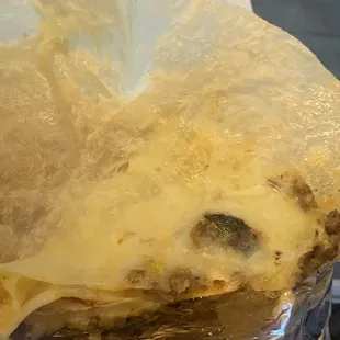 The inside of the steak quesadilla.