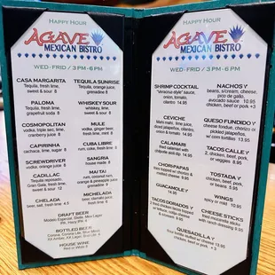 Happy Hour Menu as of 1/12/24.