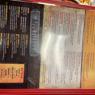 Lunch and appetizer menu