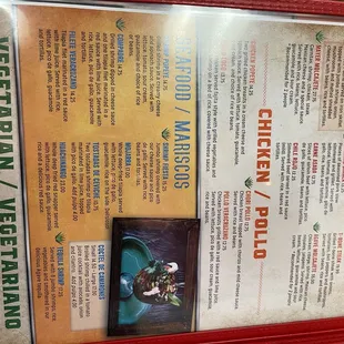 Carne, Chicken, Seafood, Vegetarian menu