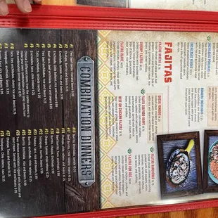 Enchiladas, Fajitas, Combination menu