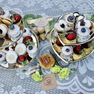 three tiered trays of pastries