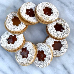 Brown butter linzer cookies wreaths