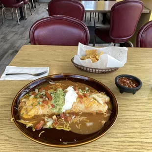 Wet burrito with chips n salsa