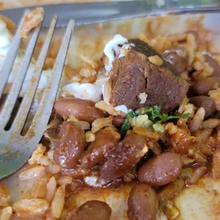 One of the many large chunks of tender sirloin in the Wet Chili Colorado Burrito at Agave Taqueria