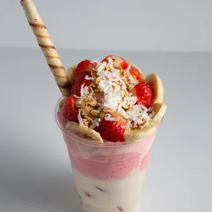 strawberries, bananas, and yogurt