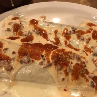 Burritos stuffed with ground beef...