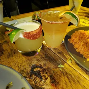 a plate of food and drinks