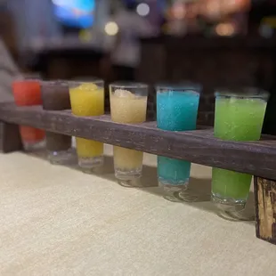 a row of shot glasses