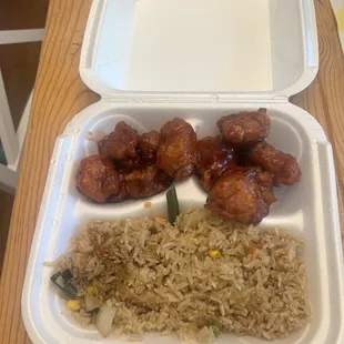 7. General Tso&apos;s Chicken with Fried Rice. 5* rice with 2* chicken