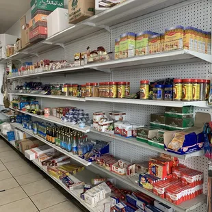 a grocery store with shelves filled with food