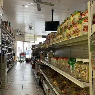 a grocery store with shelves of food