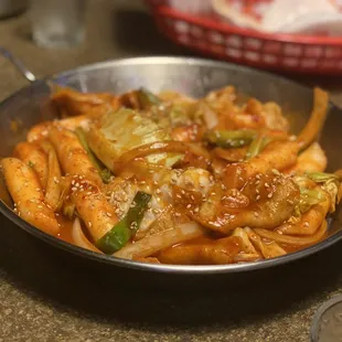 a pan of food on a table