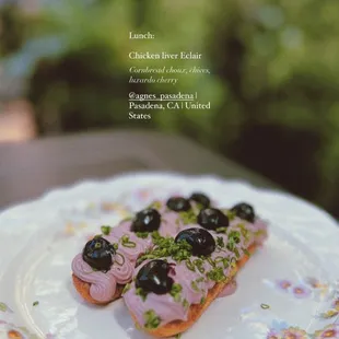 Chicken liver Eclair - Cornbread choux, chives, luxardo cherry