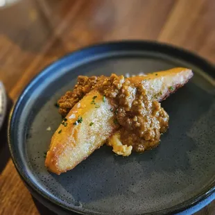 3 day French fry with Chinese 5 spiced beef pimento cheese chili