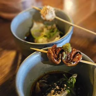 Lamb dumpling in front, Shrimp in back