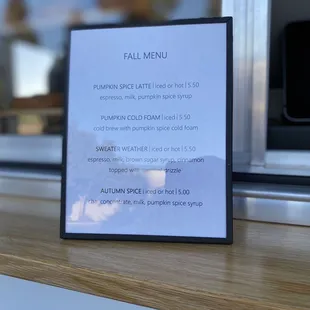 Seasonal menu