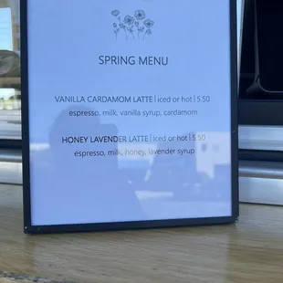 Their spring menu!