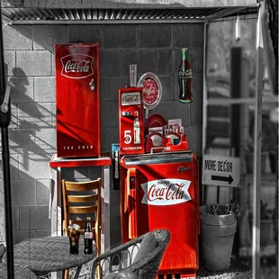 I the courtyard of Joes Farm Grill. Have a Coke and a Smile
