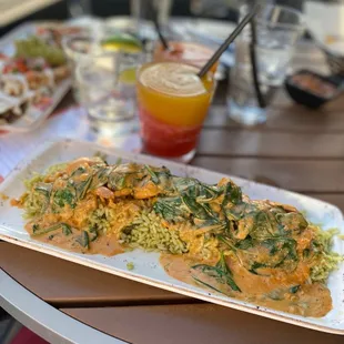 Chipotle Shrimp w/ spinach on Mexican rice. Sooo amazing and full of flavor.